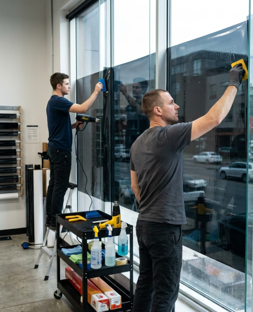 frosted glass film installation Dubai office window privacy tint
